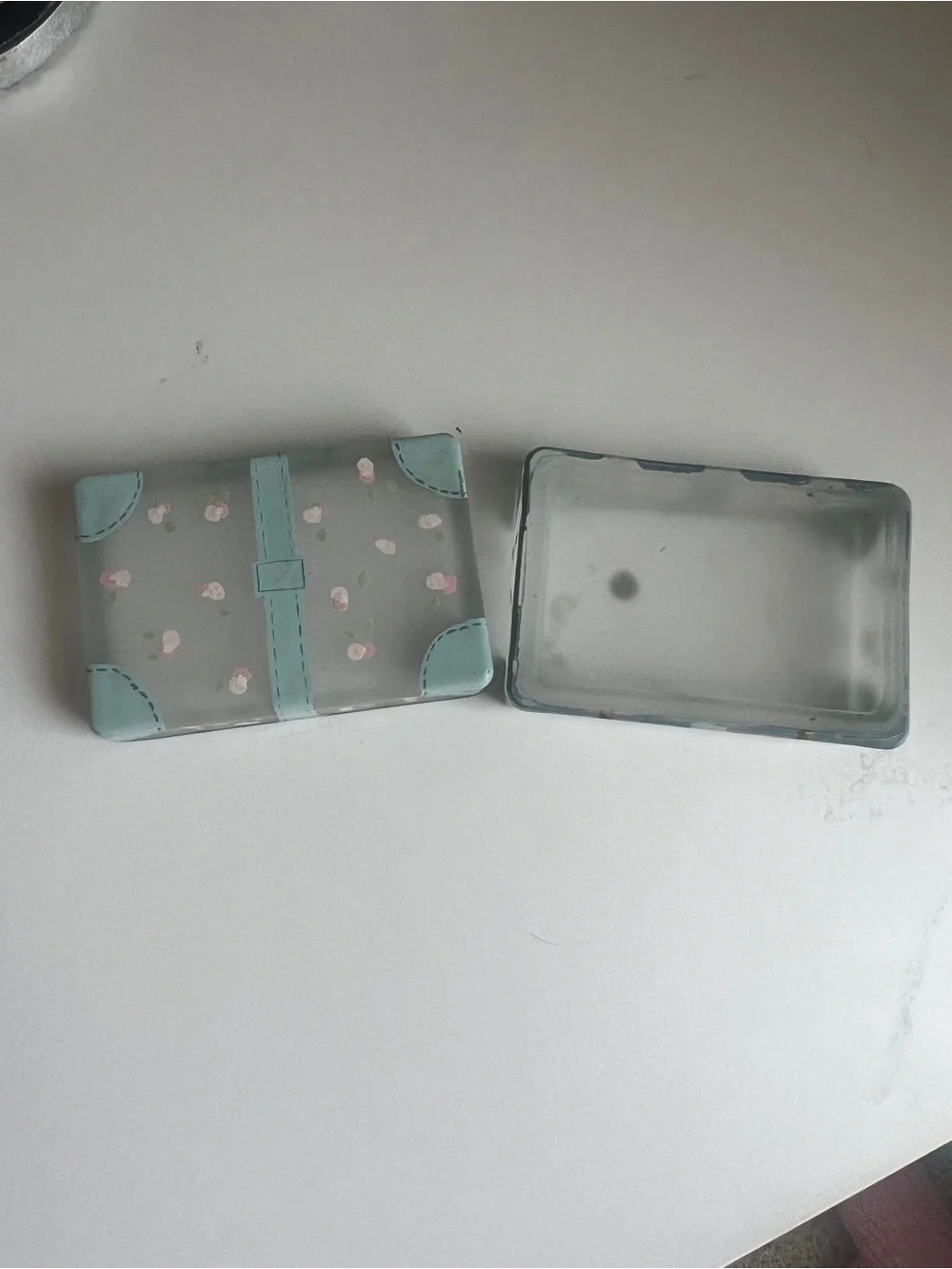 Handpainted Vintage Floral Suitcase Jewelry Box - Blue & Floral